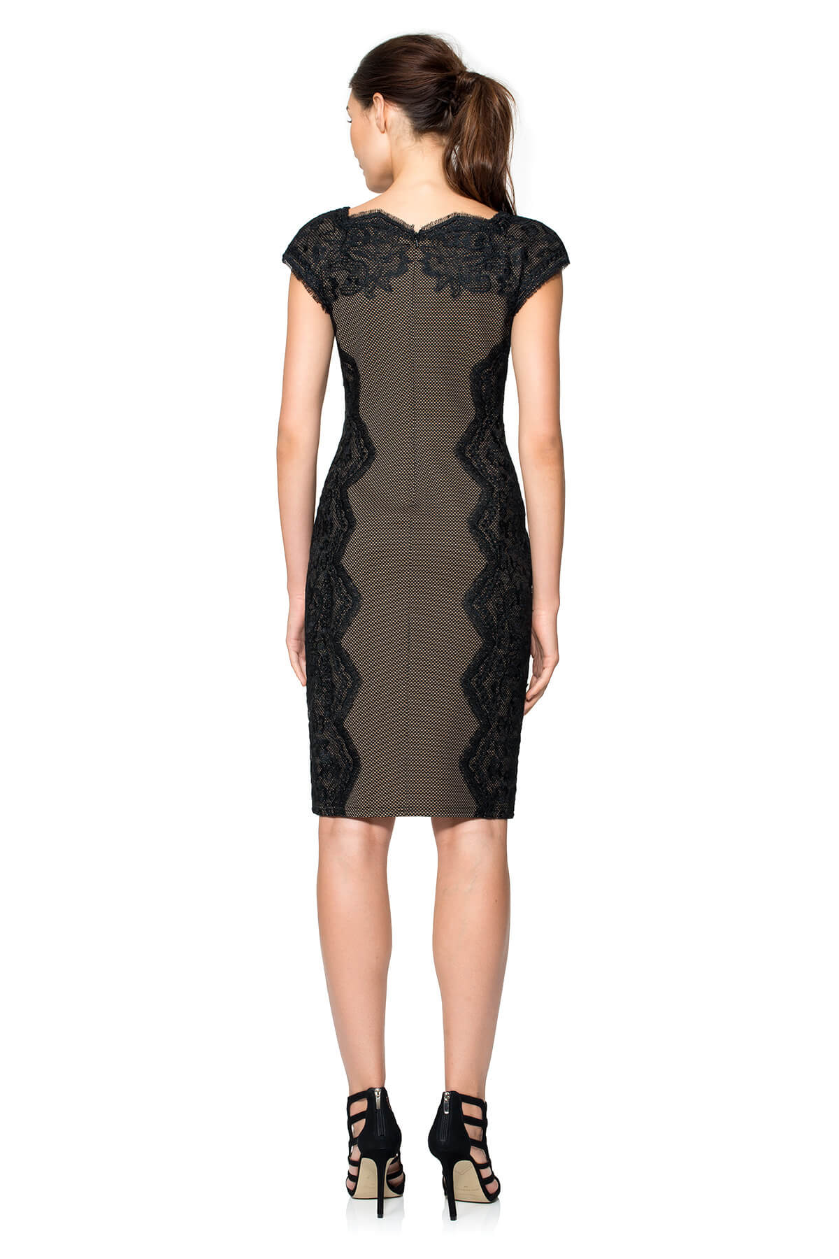 Perforated Neoprene and Lace Cap Sleeve Sheath