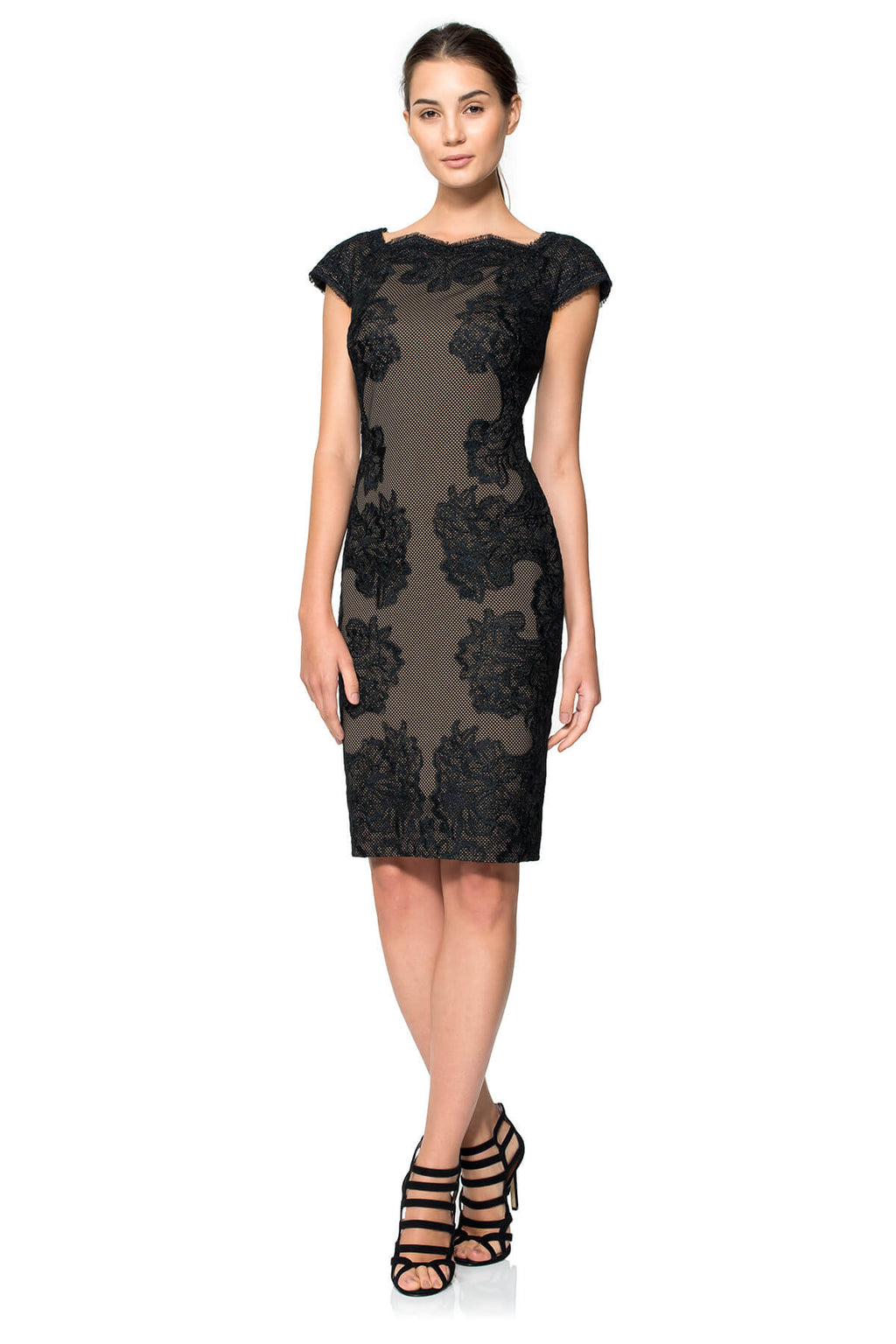 Perforated Neoprene and Lace Cap Sleeve Sheath