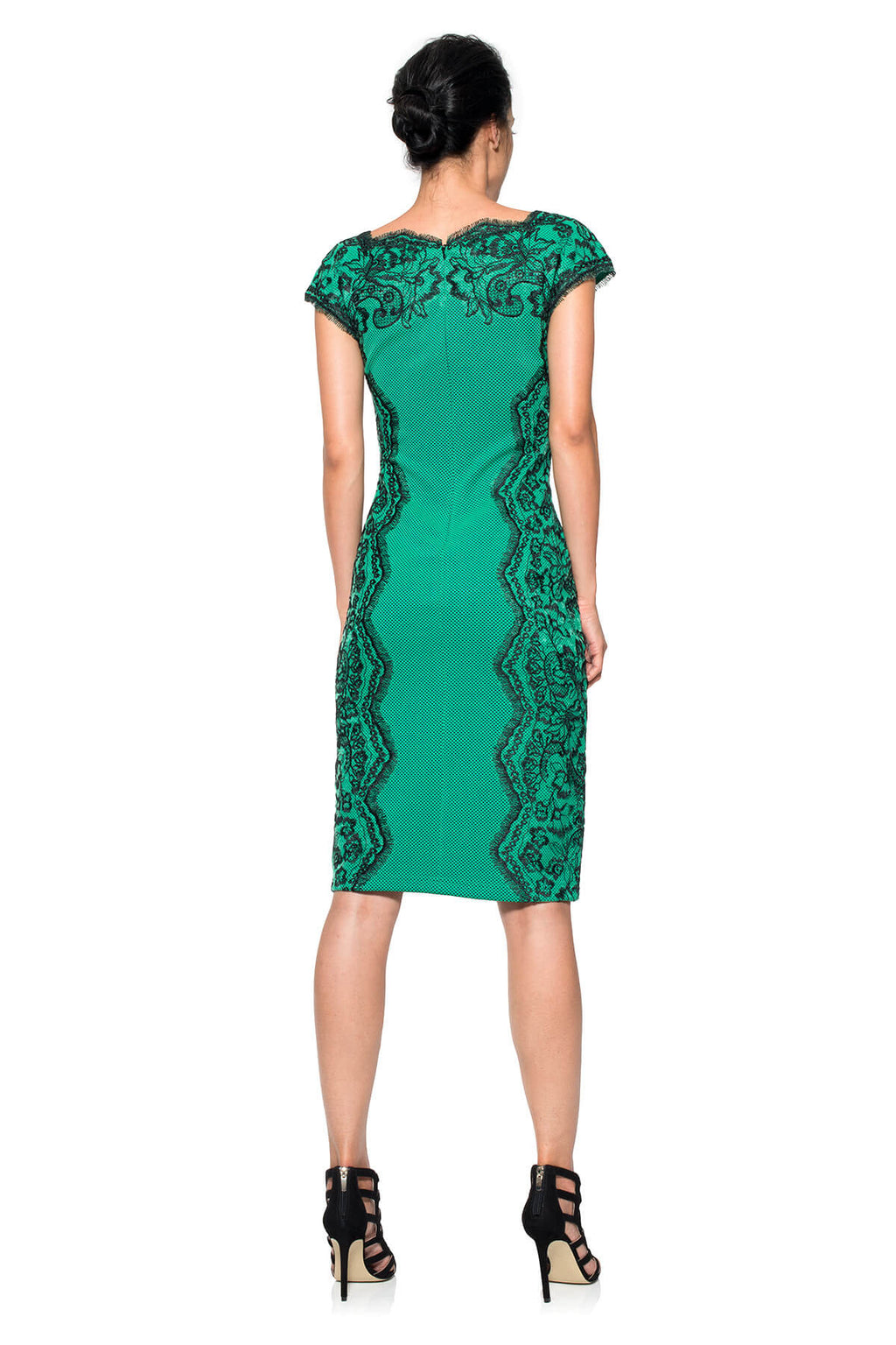 Perforated Neoprene and Lace Cap Sleeve Sheath
