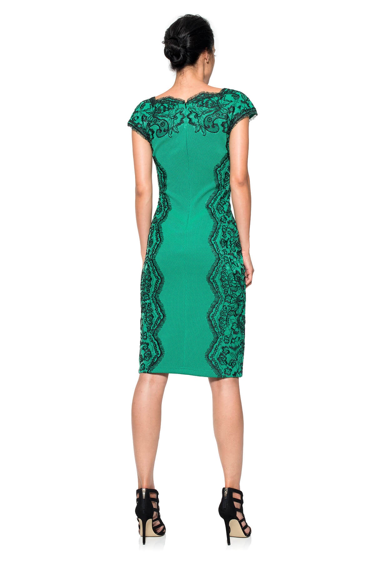 Perforated Neoprene and Lace Cap Sleeve Sheath