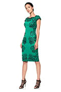 Perforated Neoprene and Lace Cap Sleeve Sheath