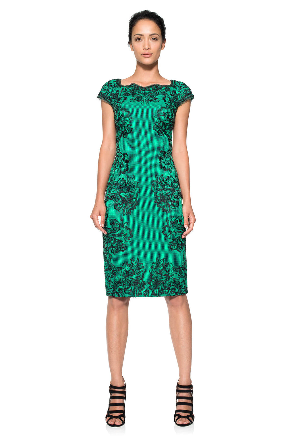 Perforated Neoprene and Lace Cap Sleeve Sheath