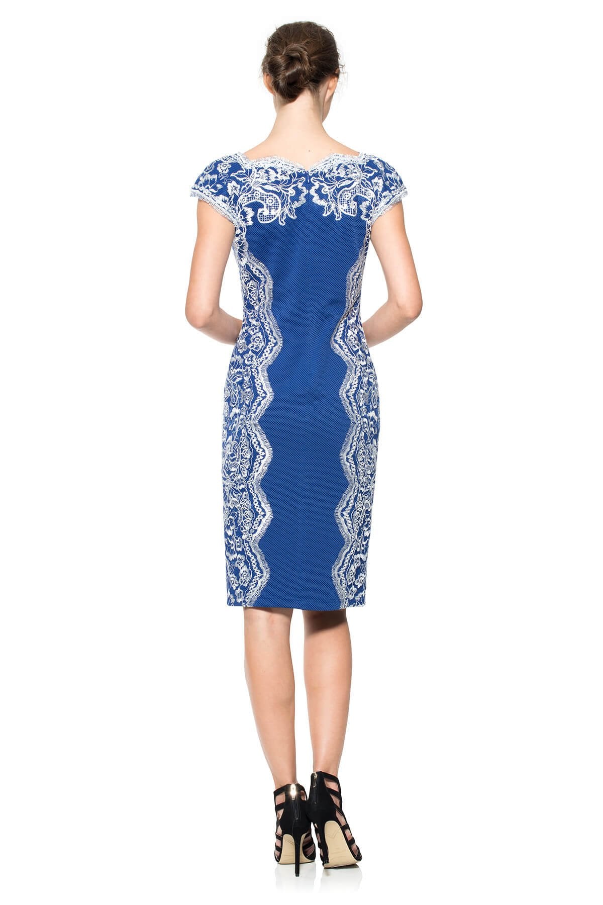 Perforated Neoprene and Lace Cap Sleeve Sheath
