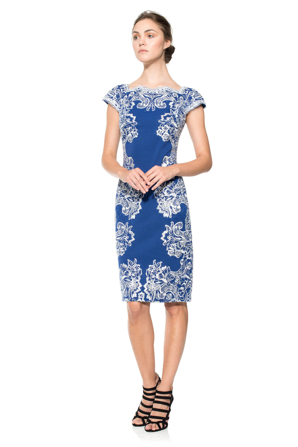 Perforated Neoprene and Lace Cap Sleeve Sheath