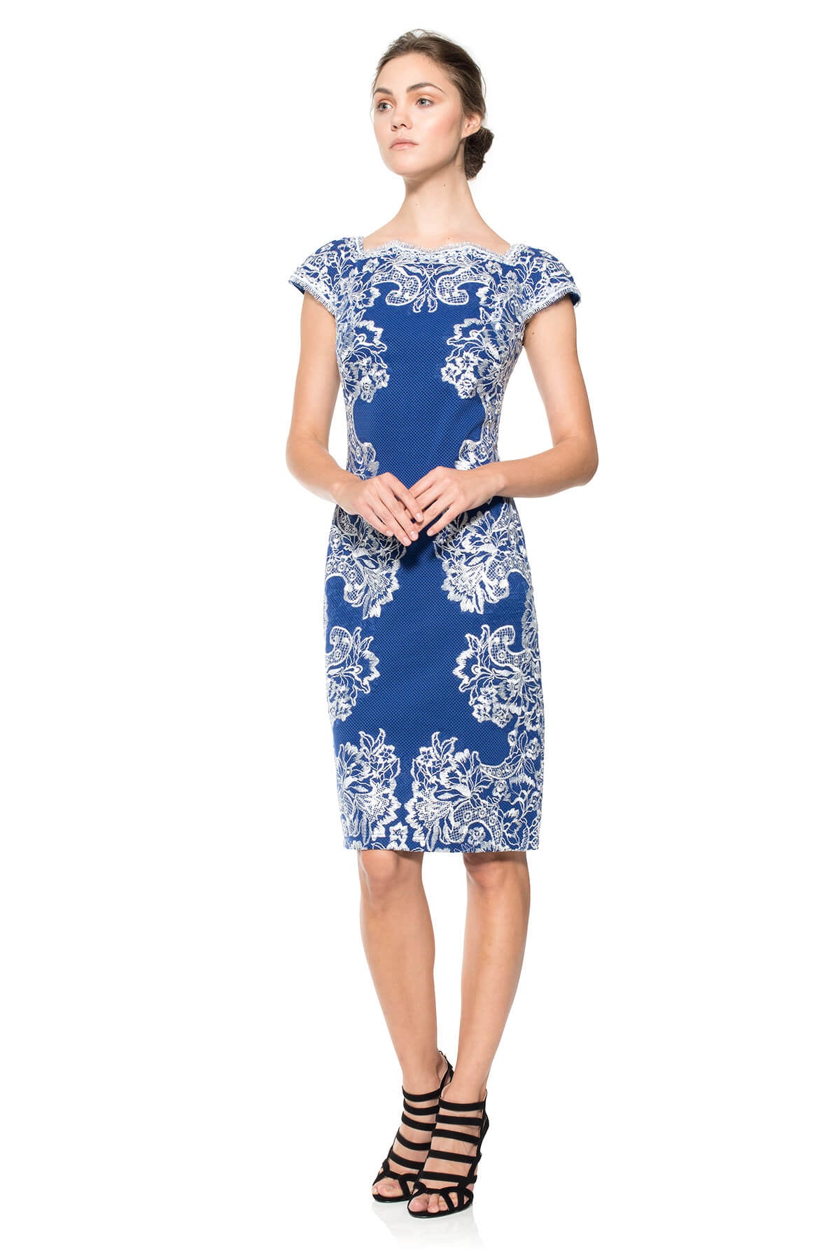 Perforated Neoprene and Lace Cap Sleeve Sheath