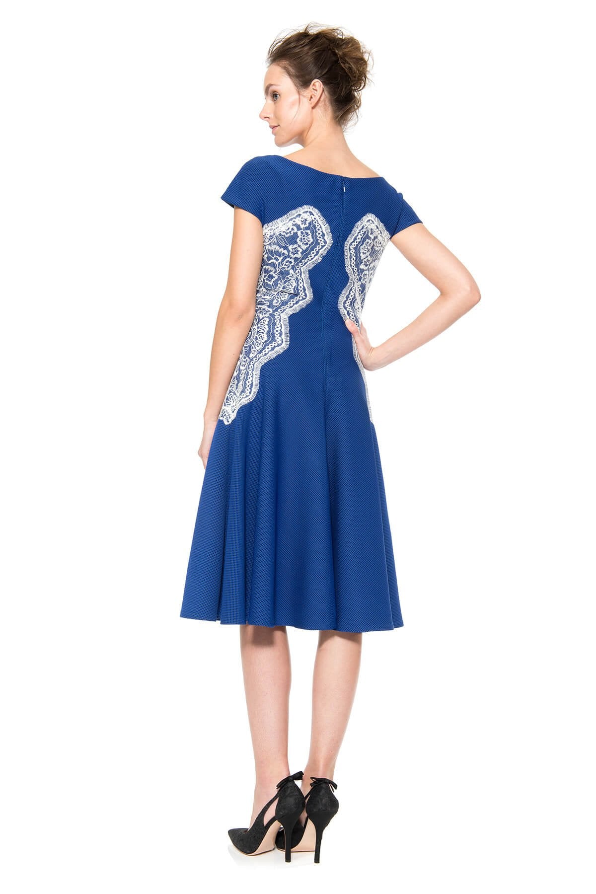 Perforated Neoprene Dress with Contrast Lace Bodice