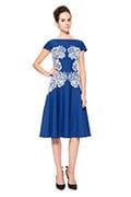 Perforated Neoprene Dress with Contrast Lace Bodice