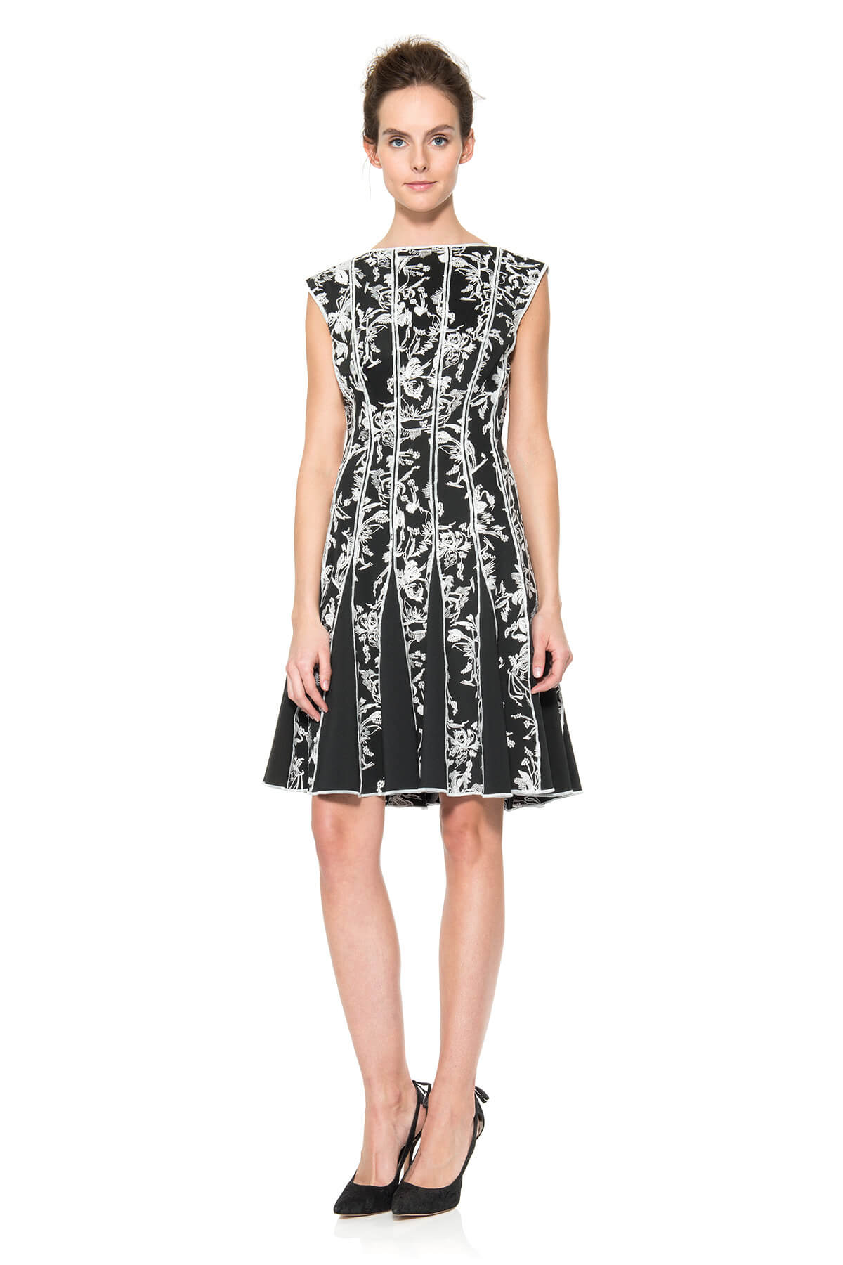 Embroidered Neoprene A-Line Dress