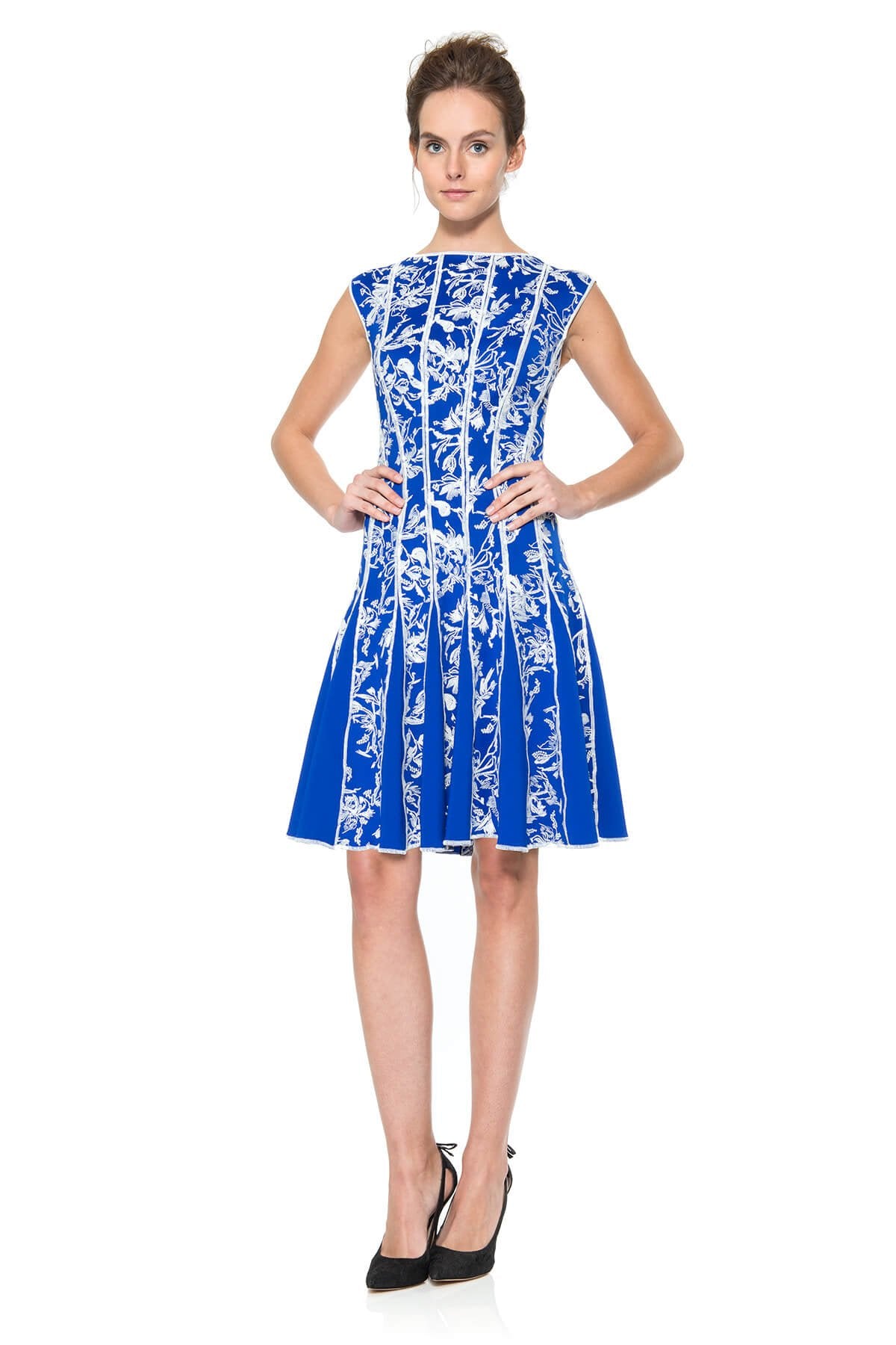 Embroidered Neoprene A-Line Dress