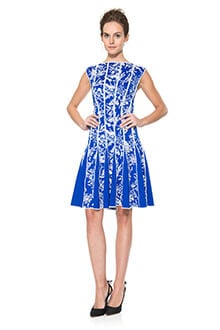 Embroidered Neoprene A-Line Dress
