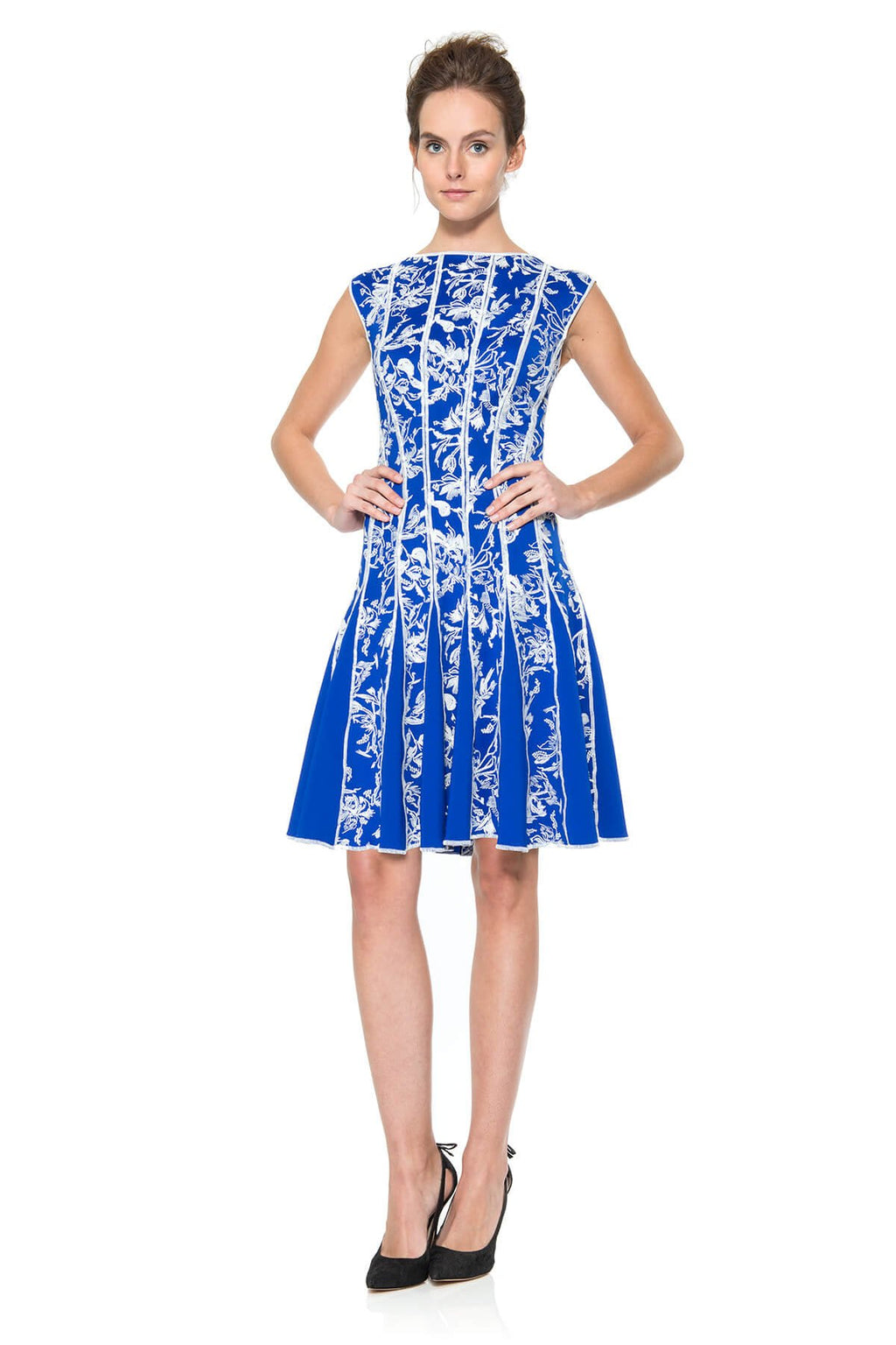 Embroidered Neoprene A-Line Dress