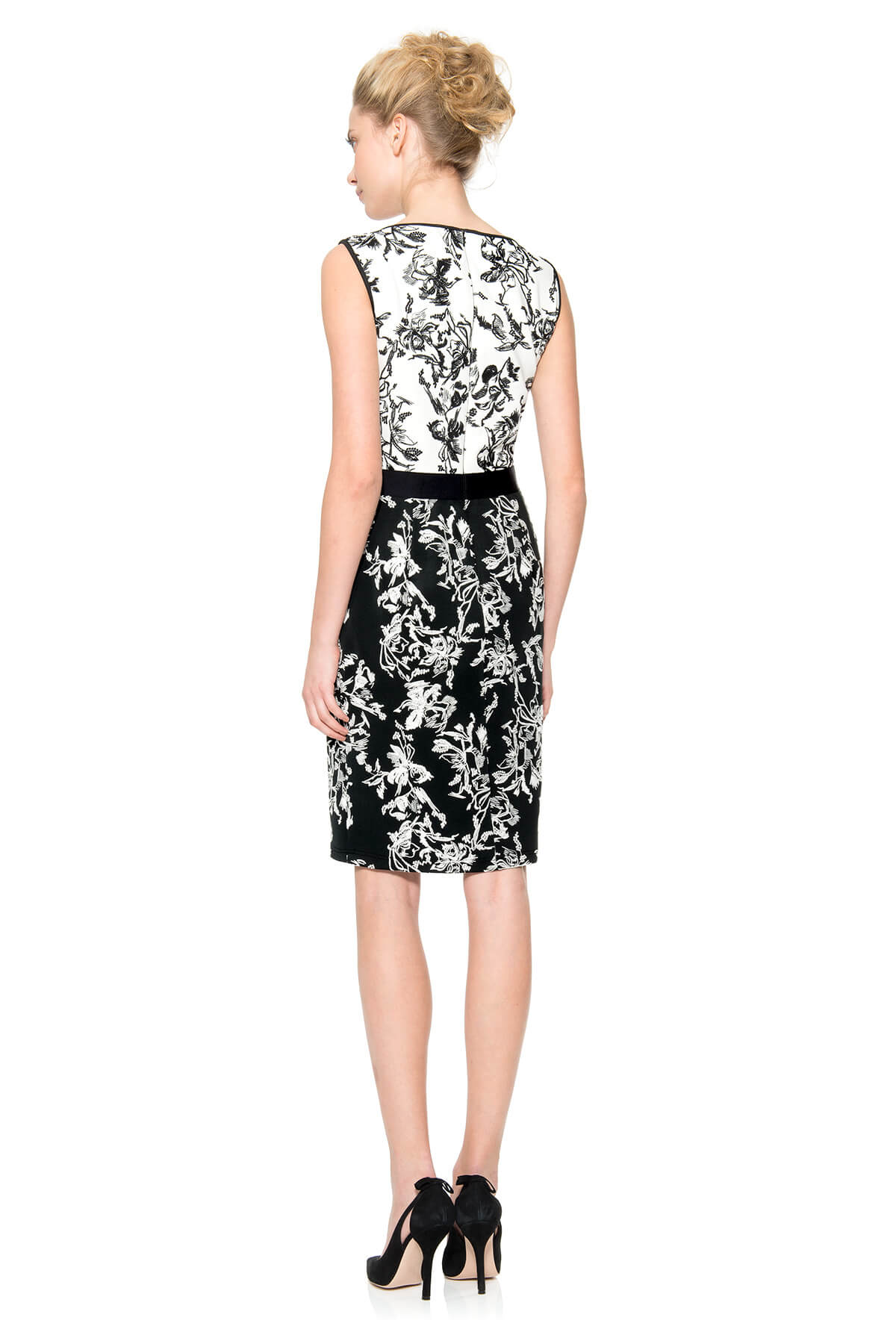 Contrast Embroidered Neoprene Boatneck Dress