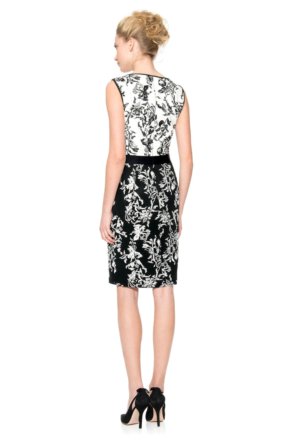 Contrast Embroidered Neoprene Boatneck Dress