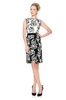 Contrast Embroidered Neoprene Boatneck Dress