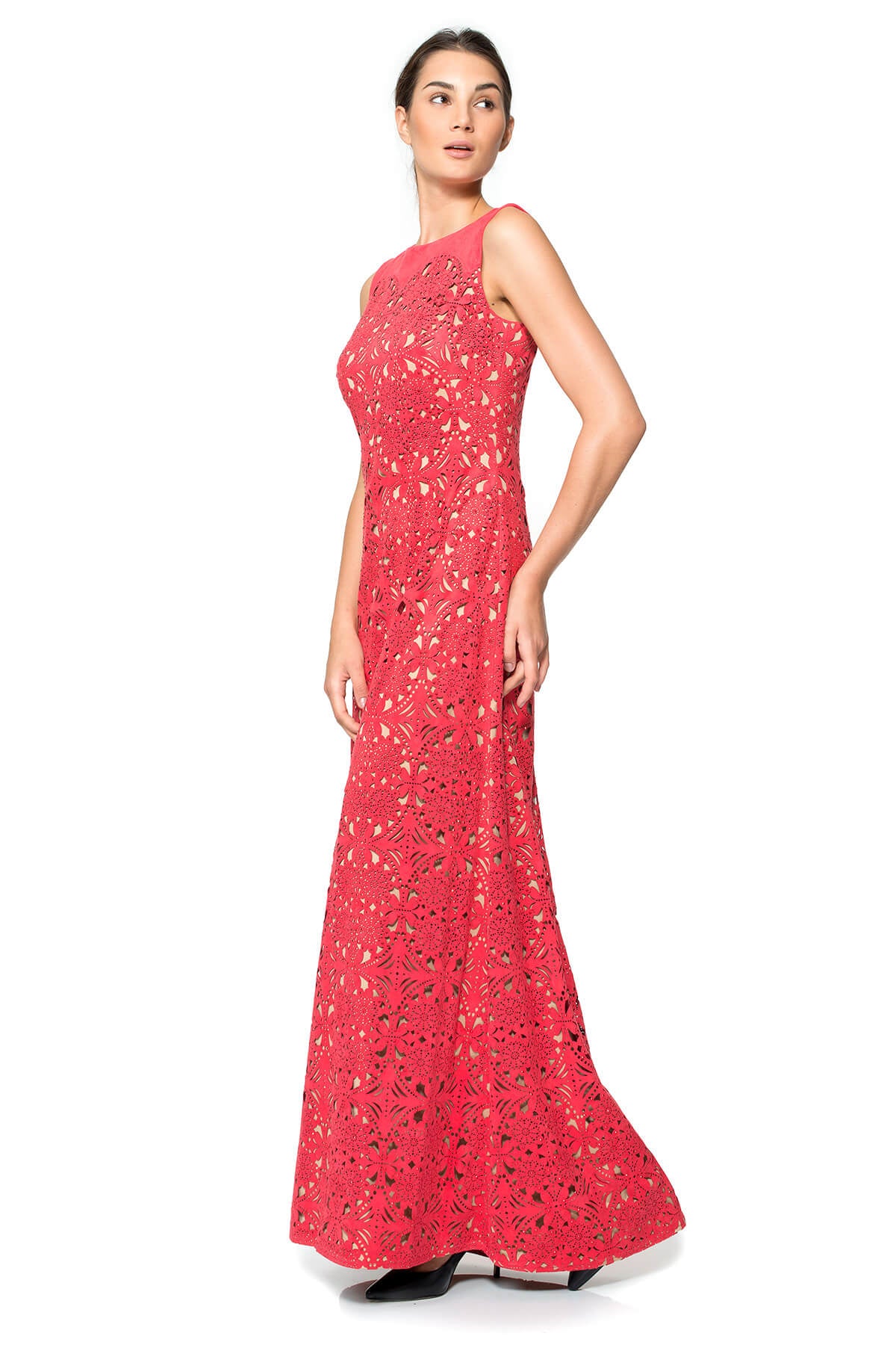 Beaded Laser Cut Micro Suede Gown