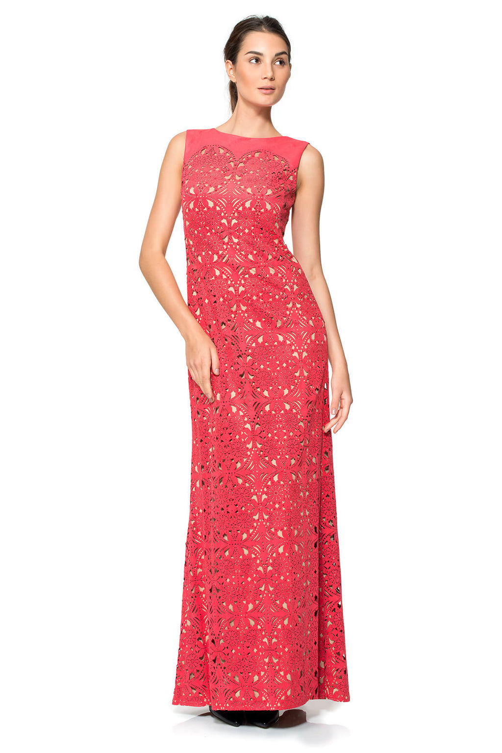 Beaded Laser Cut Micro Suede Gown