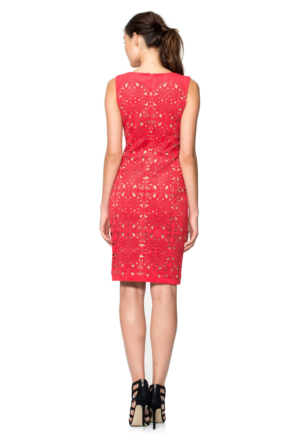 Laser Cut Micro Suede Sheath Dress