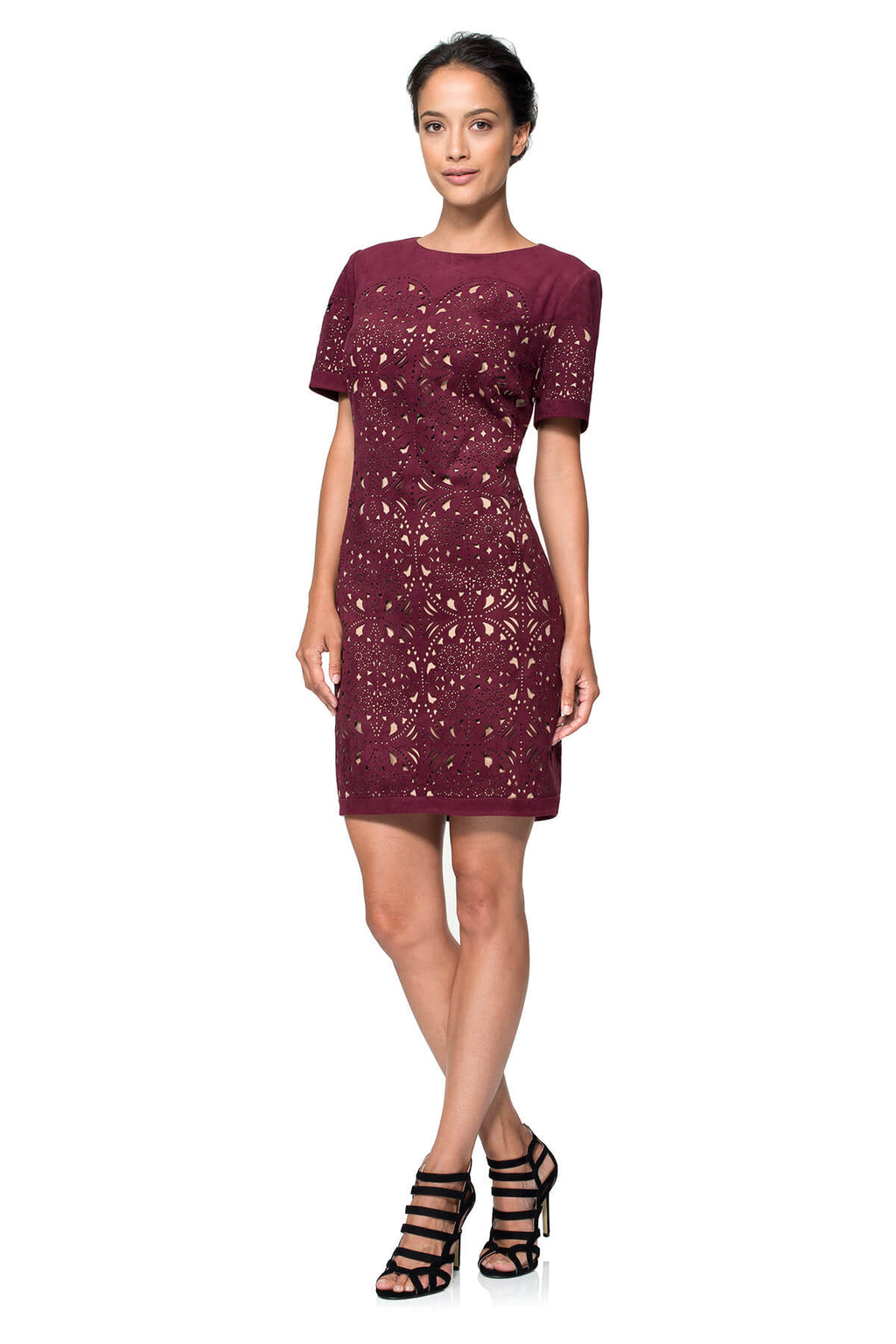 Laser Cut Micro Suede Short Sleeve Mini