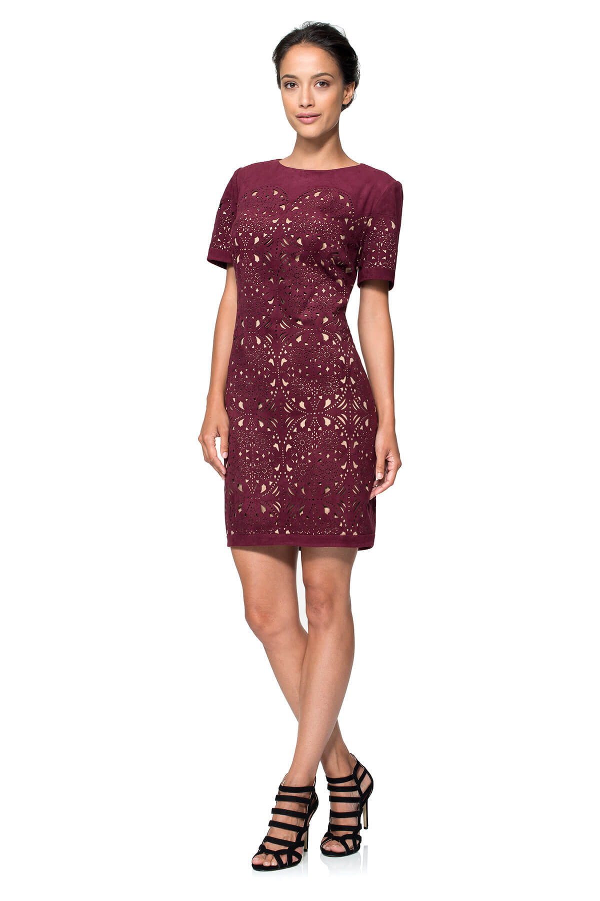 Laser Cut Micro Suede Short Sleeve Mini