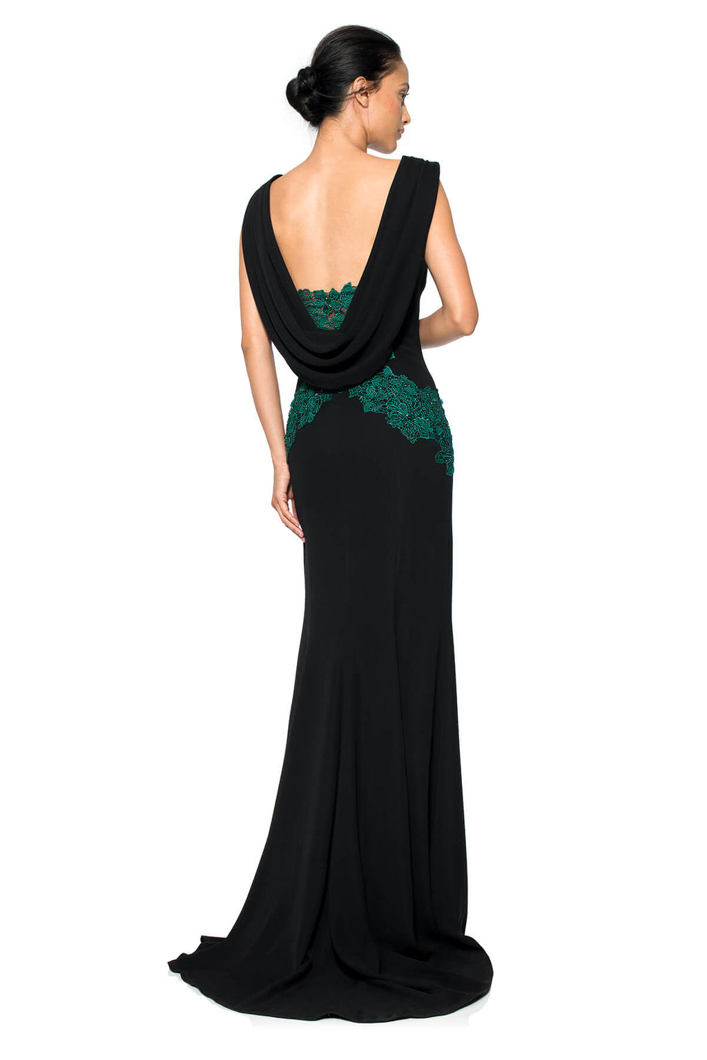 Crepe Draped Open Back Gown