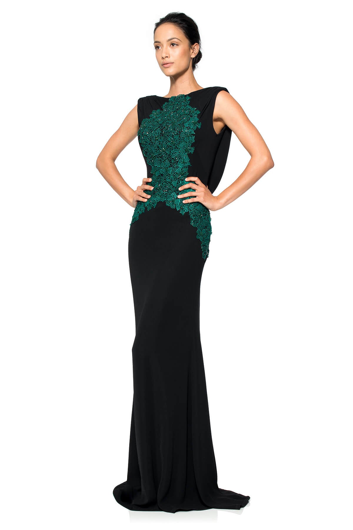 Crepe Draped Open Back Gown