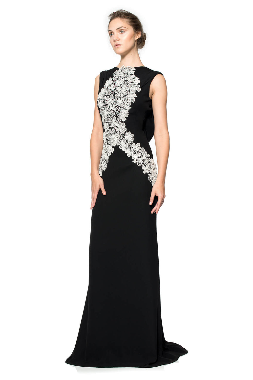 Crepe Draped Open Back Gown