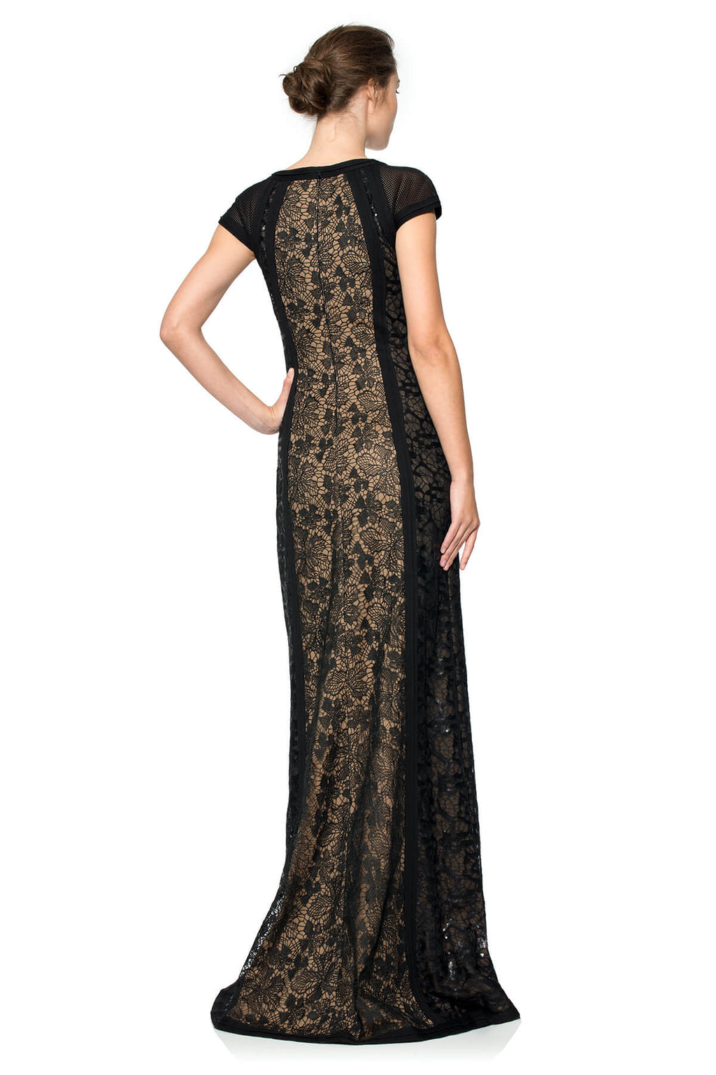 Sequin Side Panel Cap Sleeve Gown