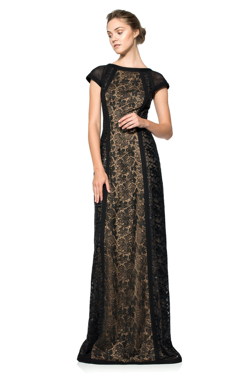 Sequin Side Panel Cap Sleeve Gown