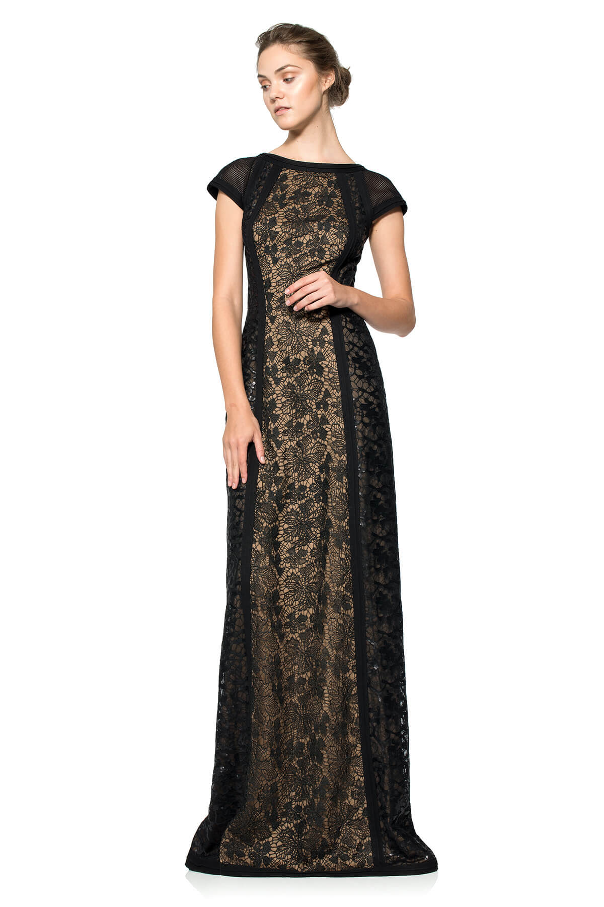 Sequin Side Panel Cap Sleeve Gown