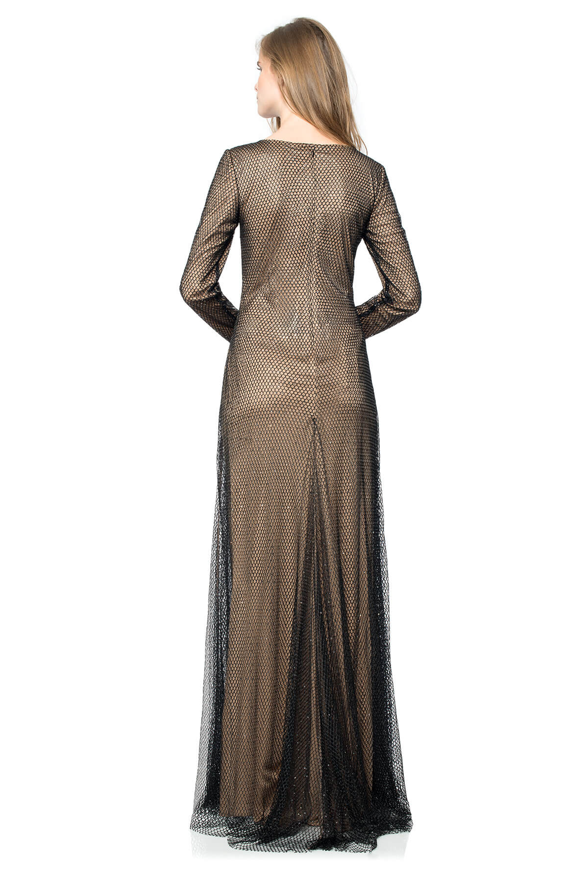 Diamante Embellished Tulle Long Sleeve Gown