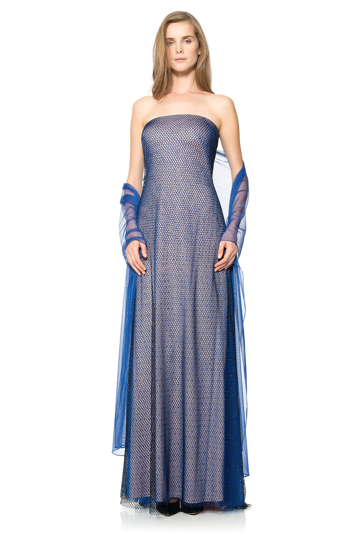Diamante Embellished Tulle Strapless Gown