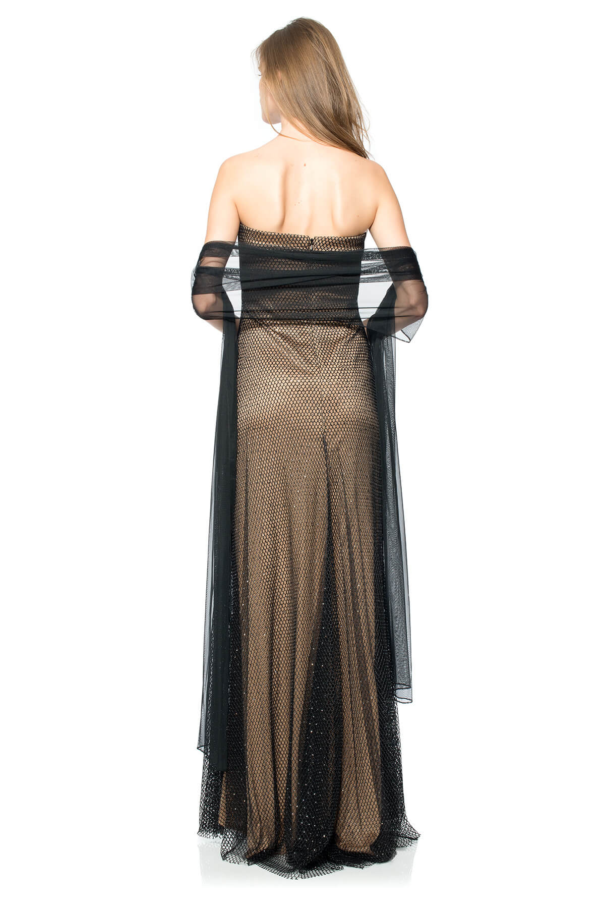 Diamante Embellished Tulle Strapless Gown