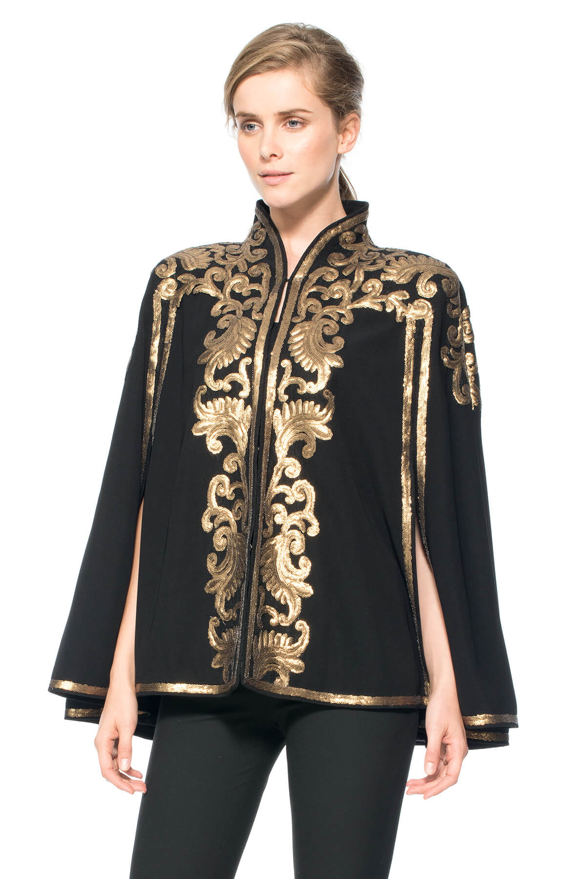 Tadashi Shoji - Metallic Paillette Embellished Crepe Capelet
