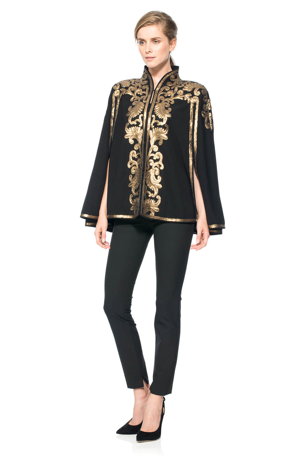 Tadashi Shoji - Metallic Paillette Embellished Crepe Capelet