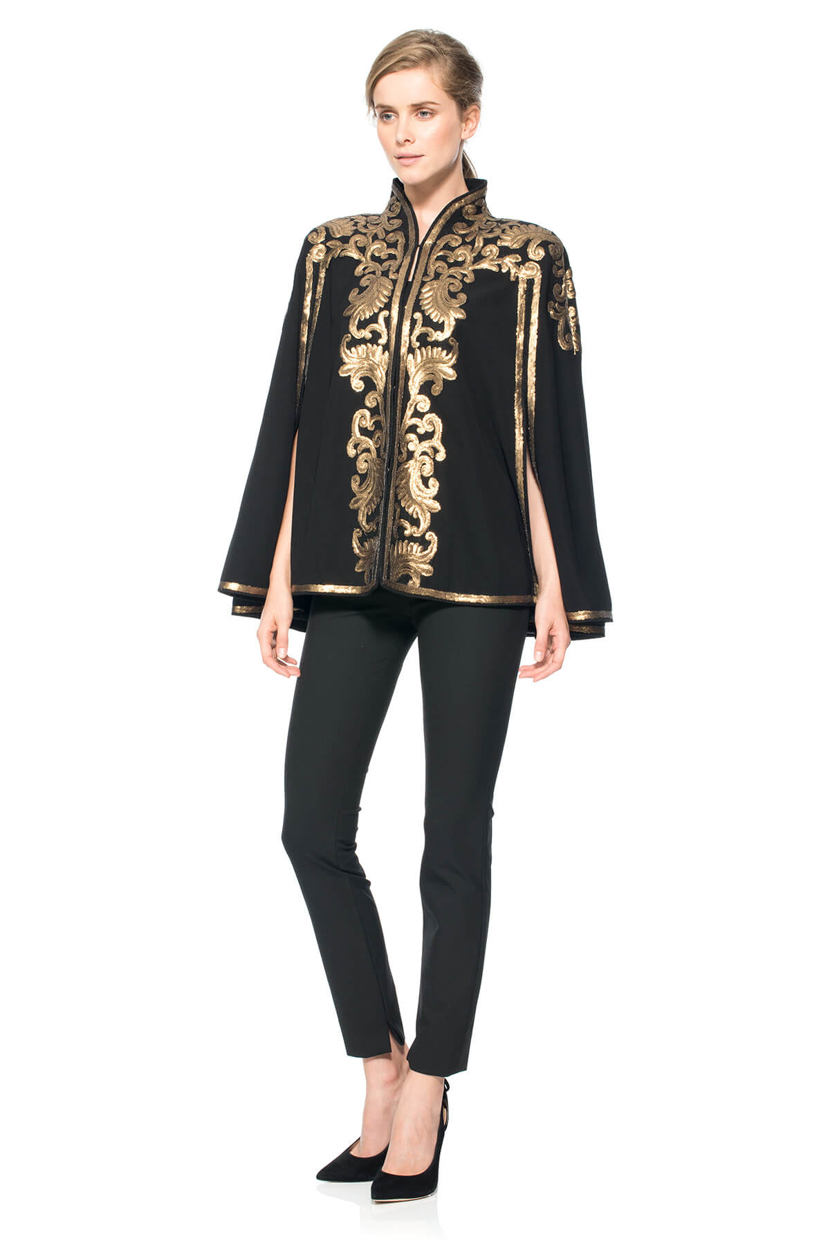 Tadashi Shoji - Metallic Paillette Embellished Crepe Capelet