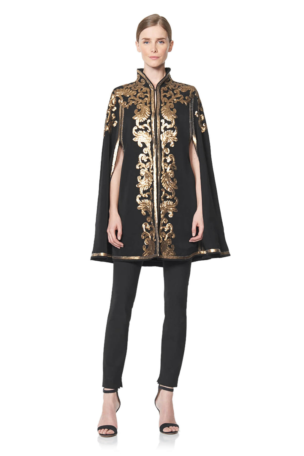 Tadashi Shoji - Metallic Paillette Embellished Crepe Capelet