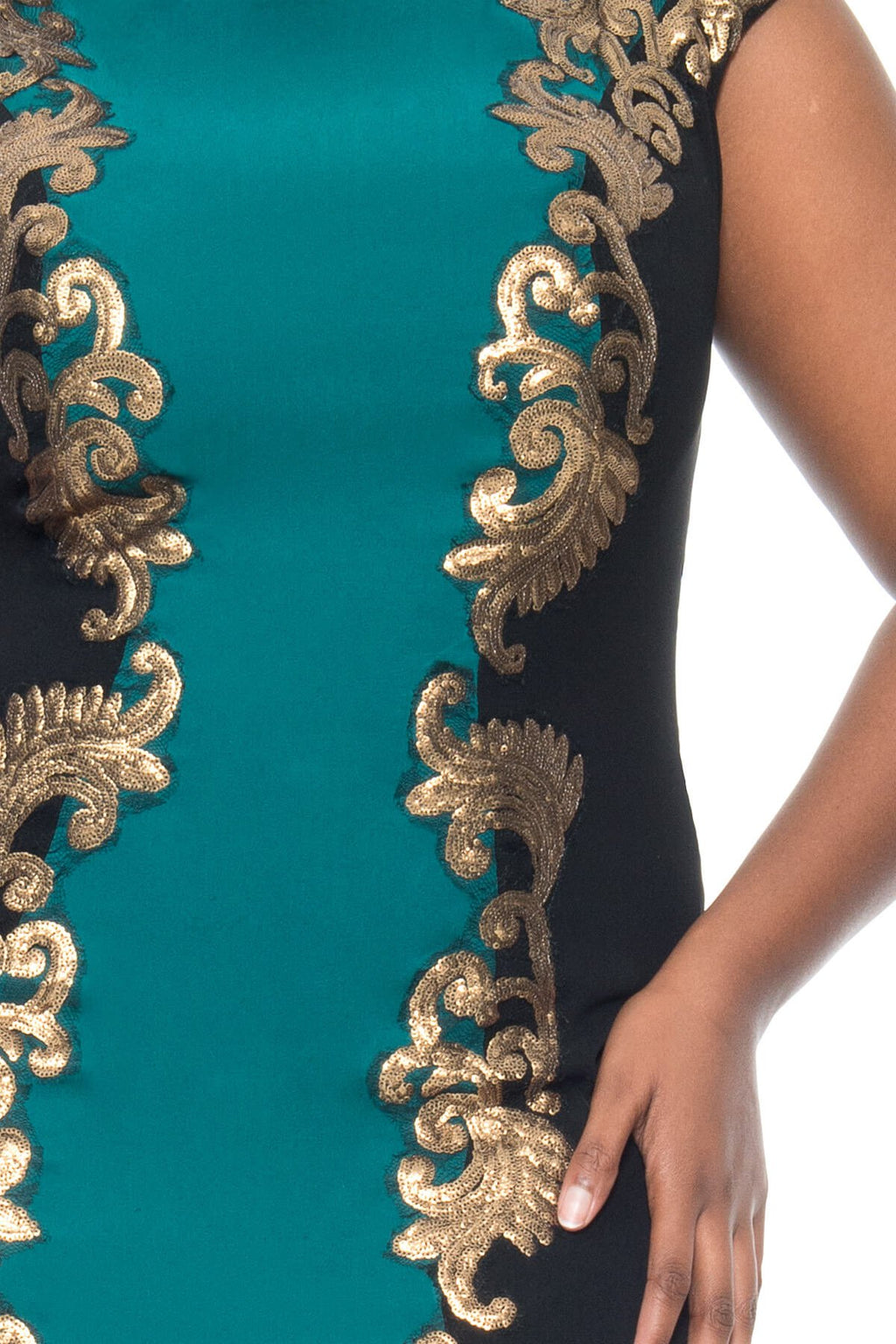 Tadashi Shoji Plus Size - Crepe Boatneck Gown with Metallic Paillette Detail - Detail