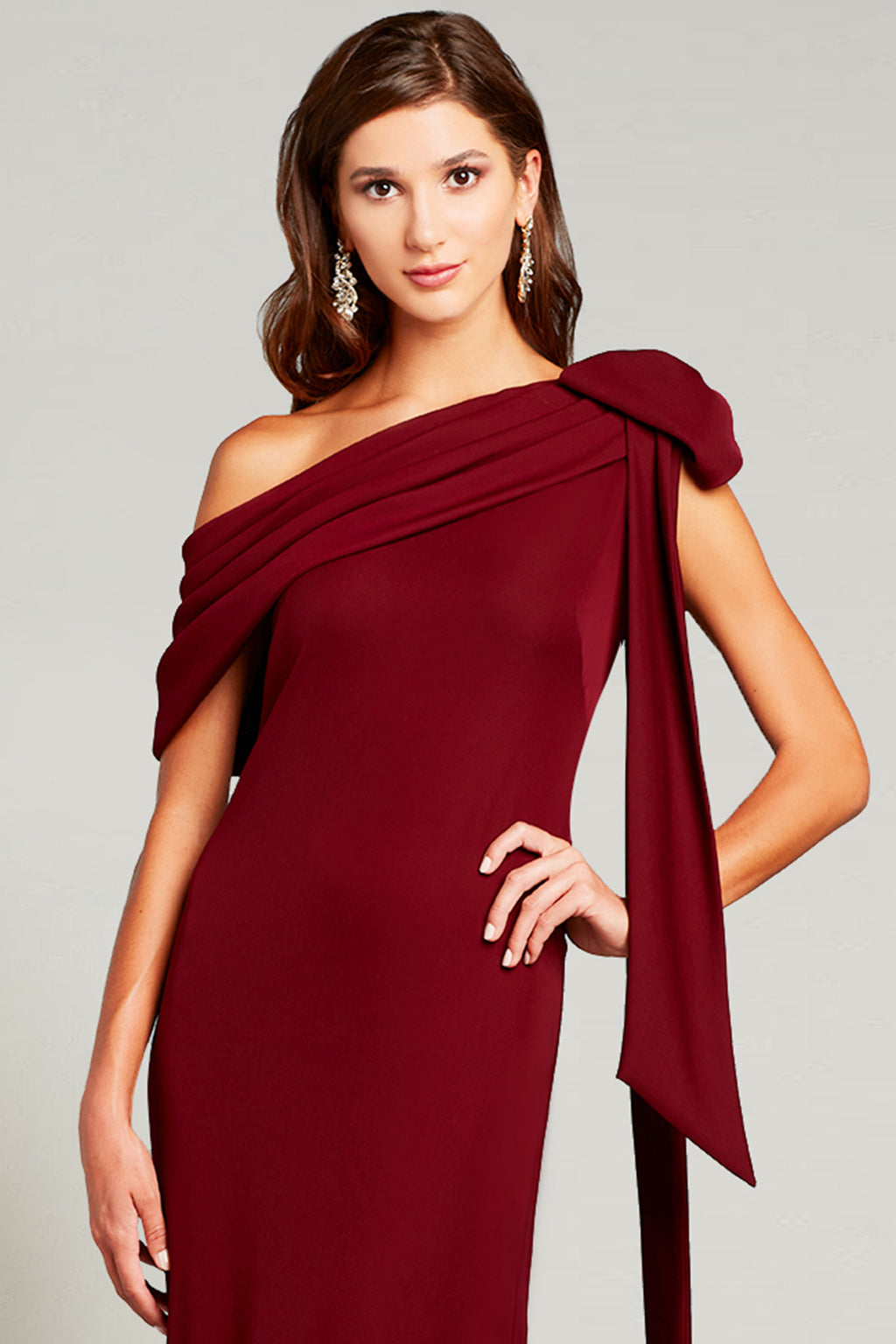 Cassia Bow-Shoulder Crepe Gown