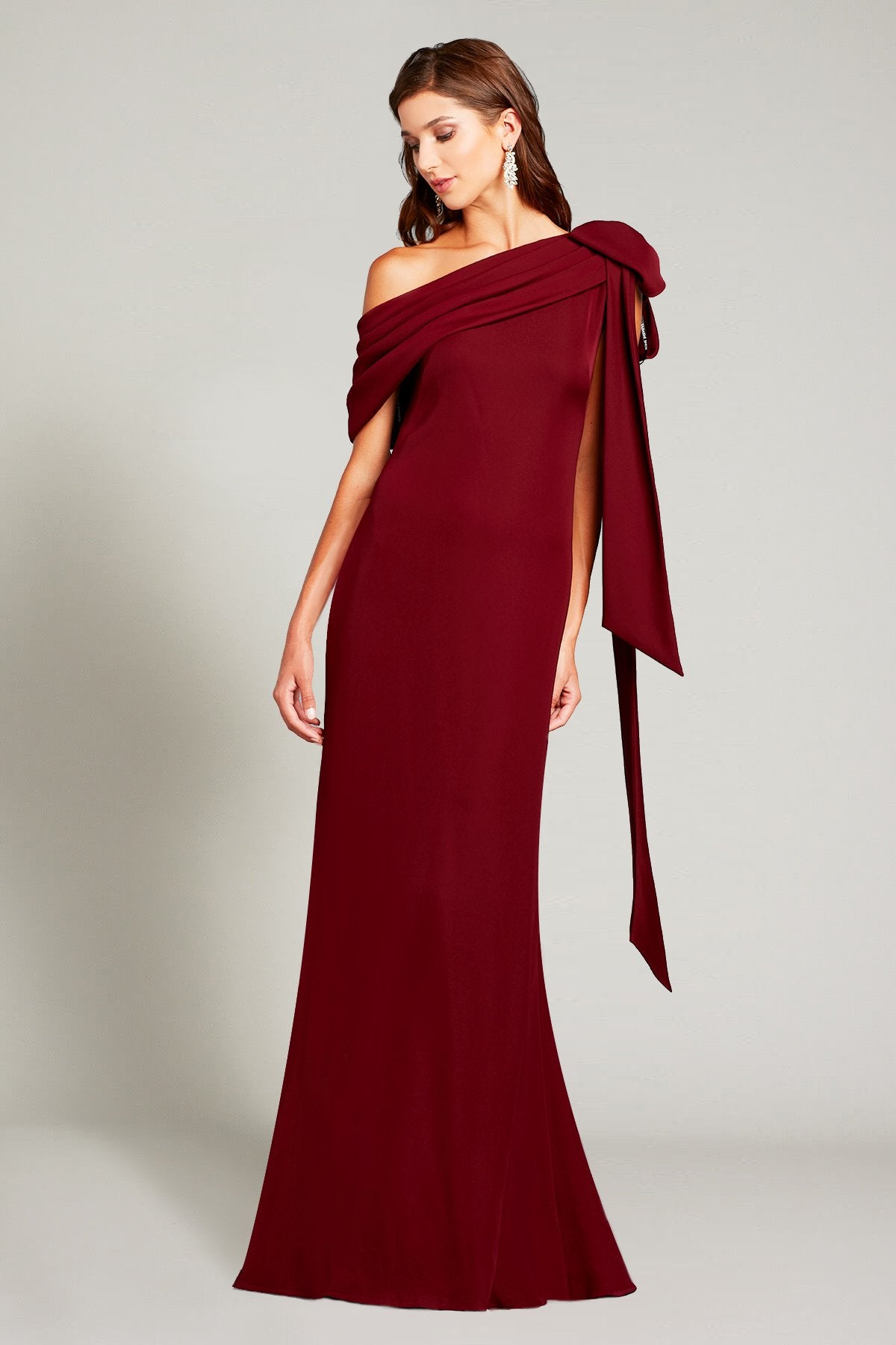 Cassia Bow-Shoulder Crepe Gown