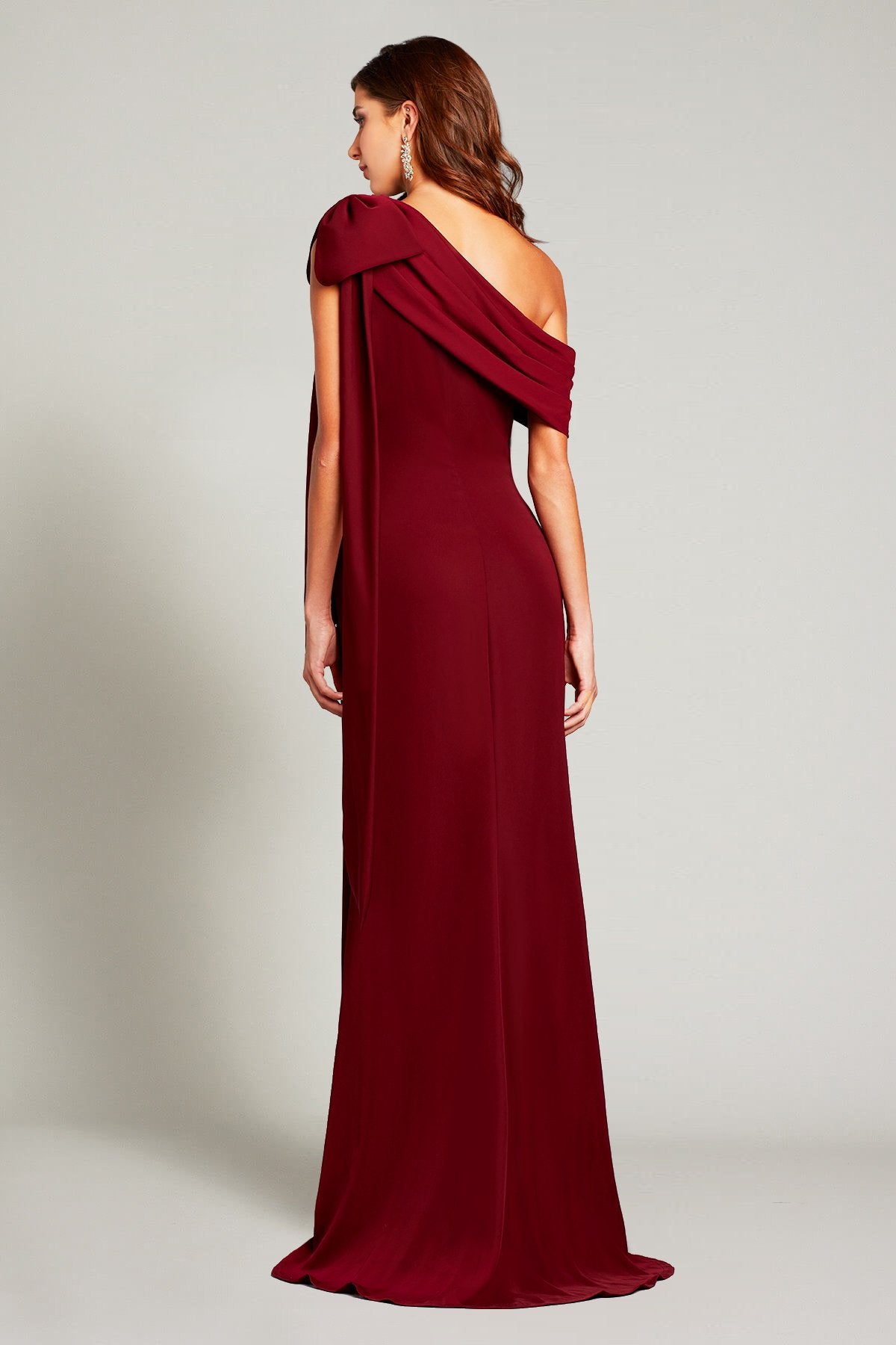 Cassia Bow-Shoulder Crepe Gown