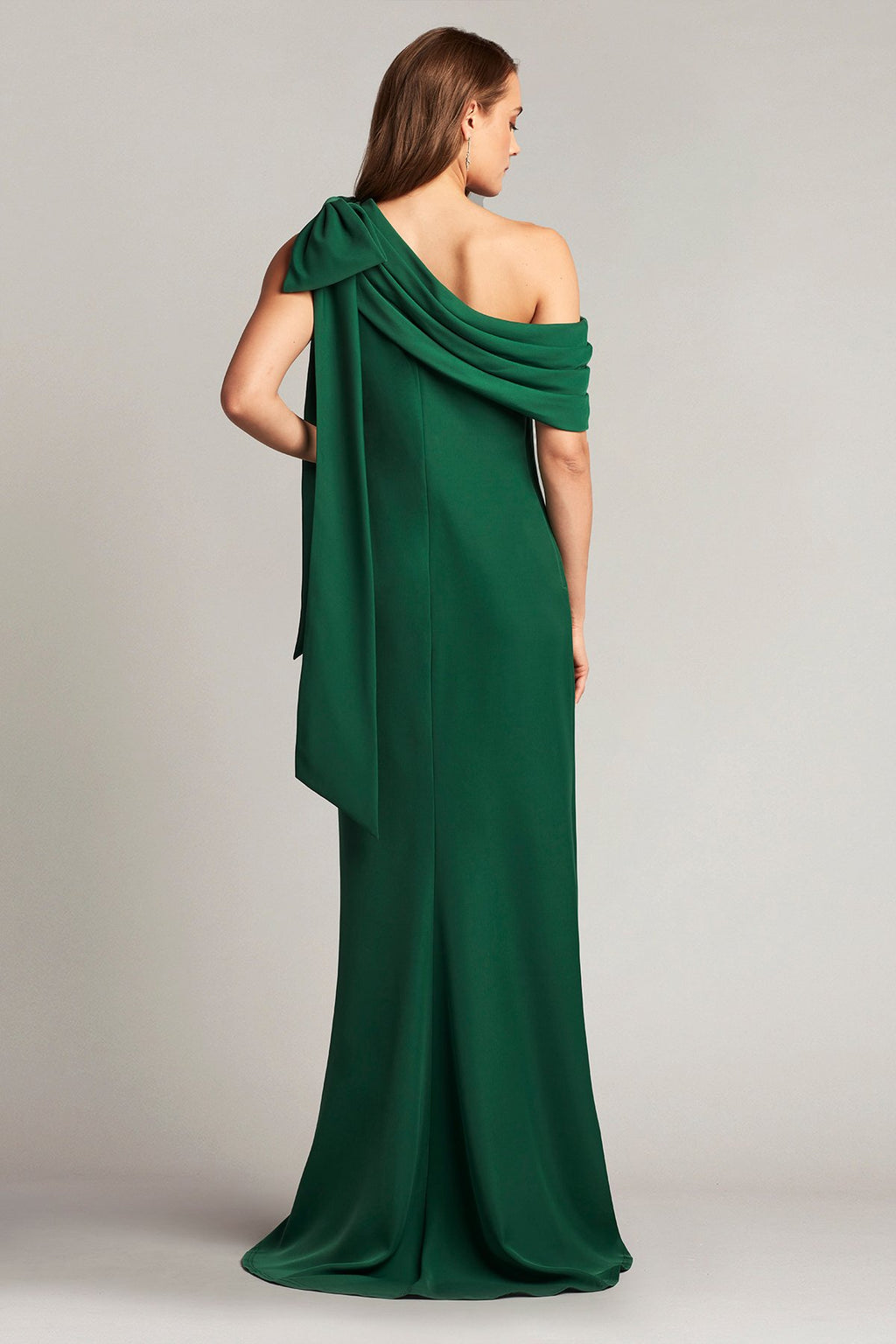 Cassia Bow-Shoulder Crepe Gown