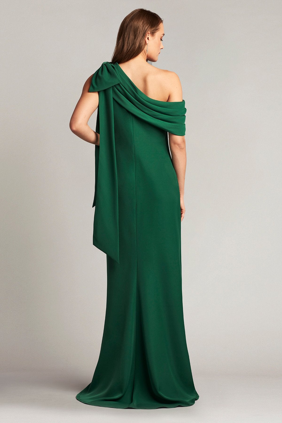 Cassia Bow-Shoulder Crepe Gown