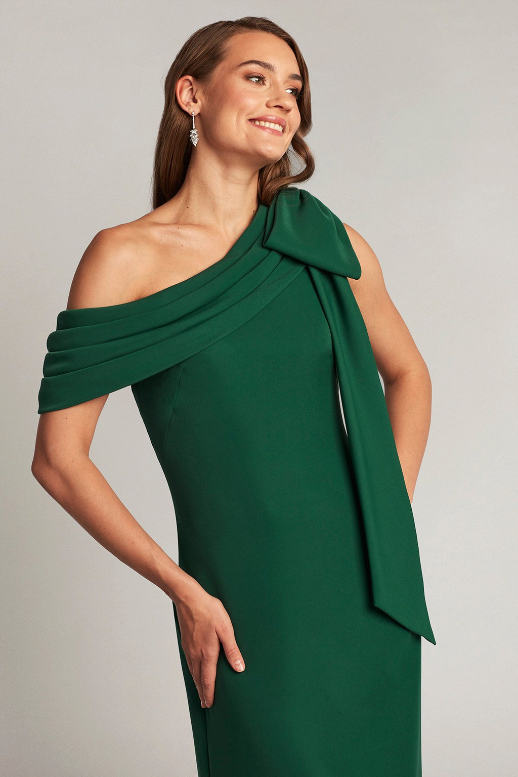 Cassia Bow-Shoulder Crepe Gown