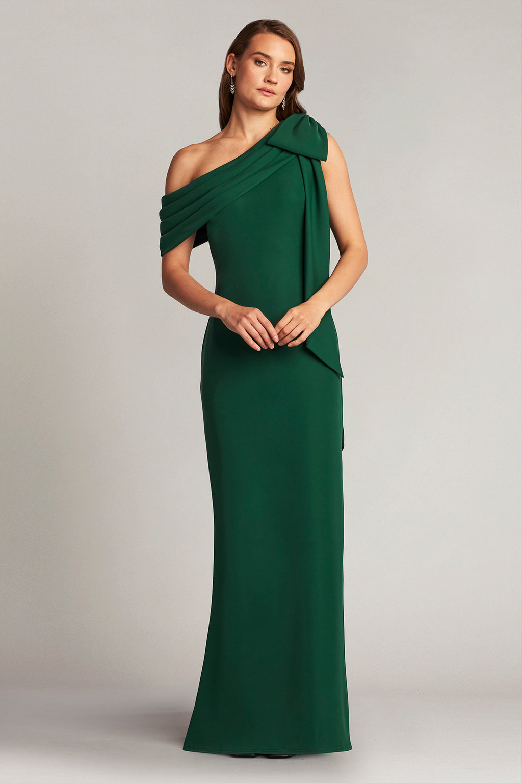 Cassia Bow-Shoulder Crepe Gown