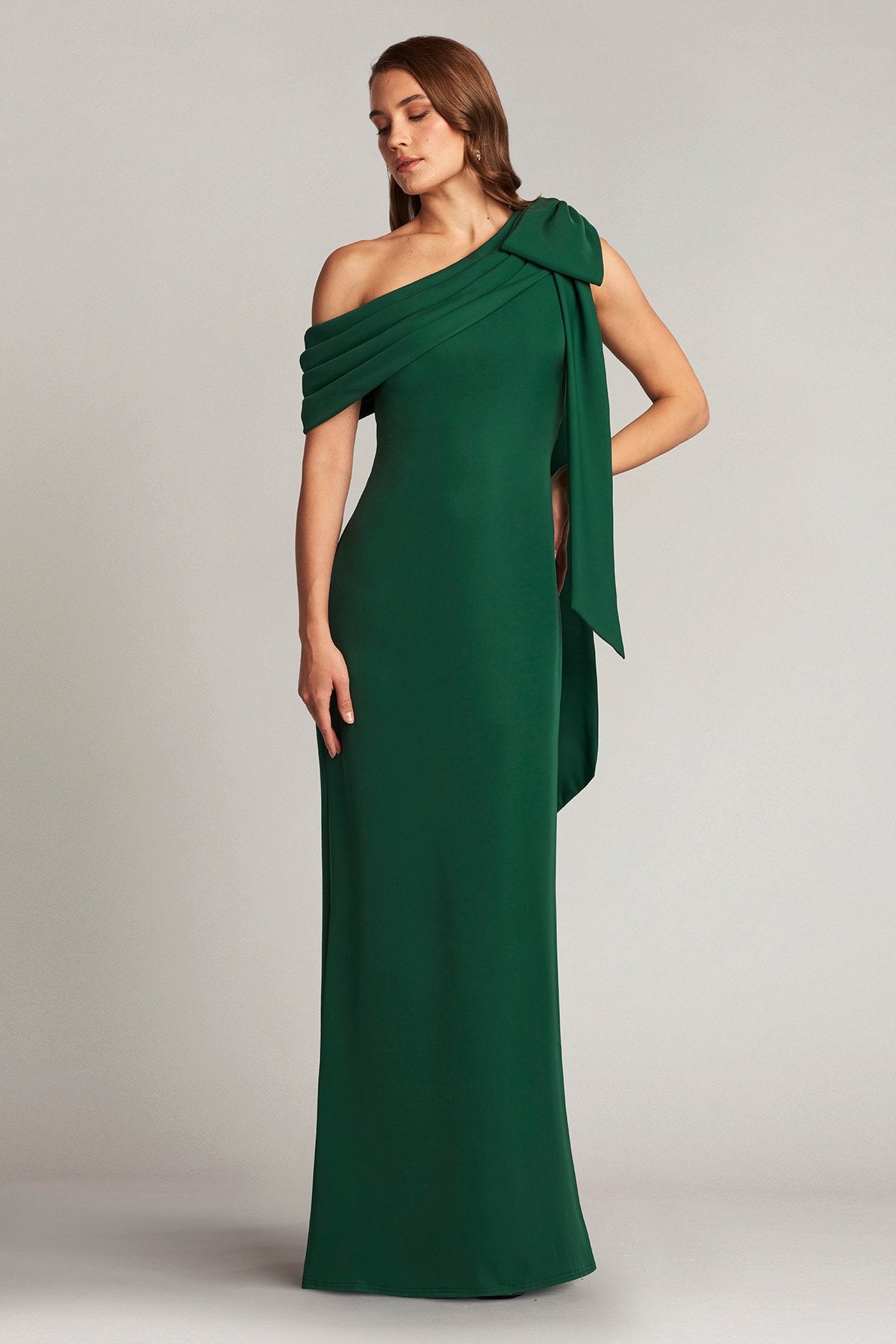 Cassia Bow-Shoulder Crepe Gown