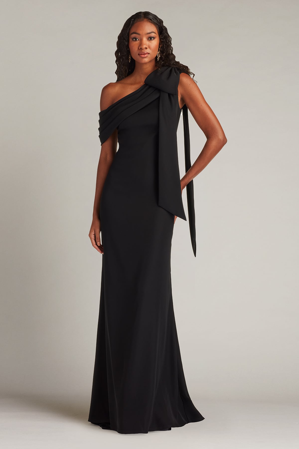 Cassia Bow-Shoulder Crepe Gown – Tadashi Shoji Official Online