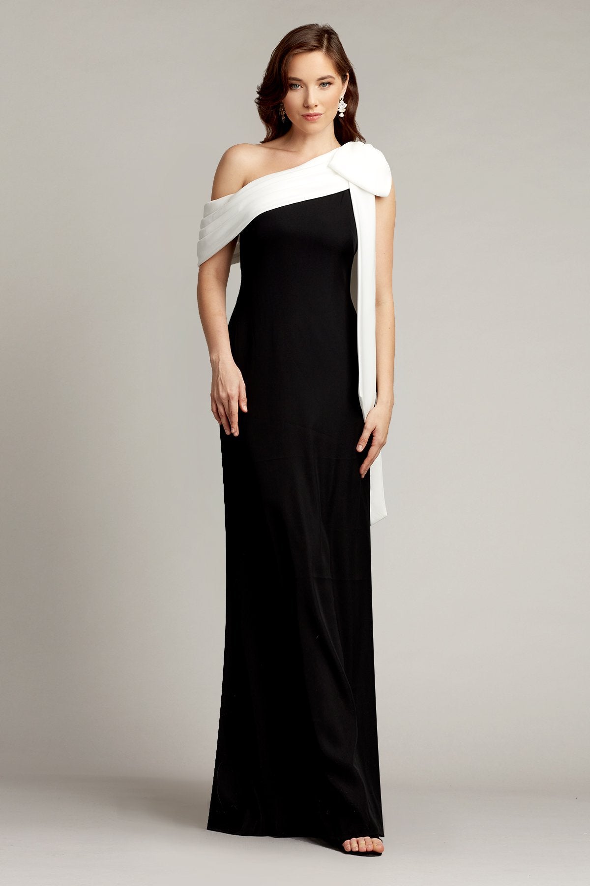 Cassia Bow-Shoulder Crepe Gown