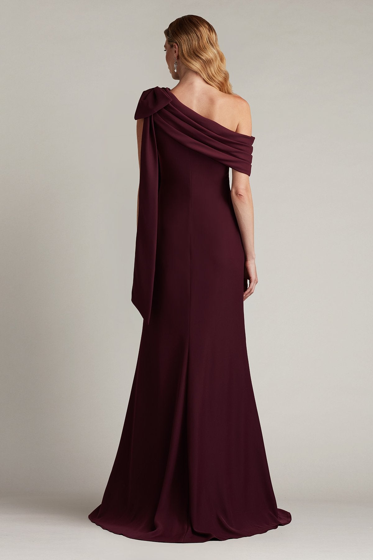 Cassia Bow-Shoulder Crepe Gown