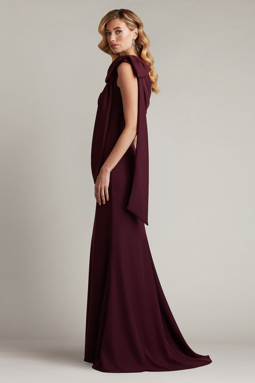 Cassia Bow-Shoulder Crepe Gown