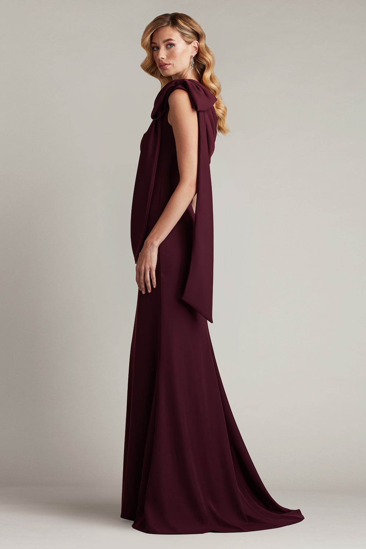 Cassia Bow-Shoulder Crepe Gown